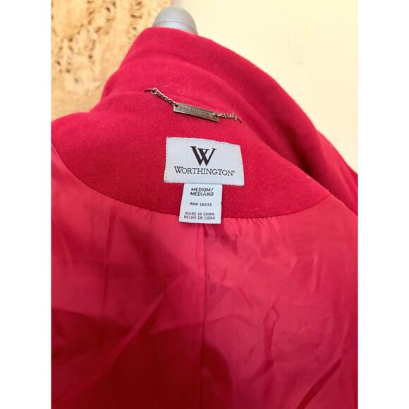 Worthington Red Wool Blend Coat Women’s Medium Long Winter Peacoat Classic Fit - Picture 6 of 8